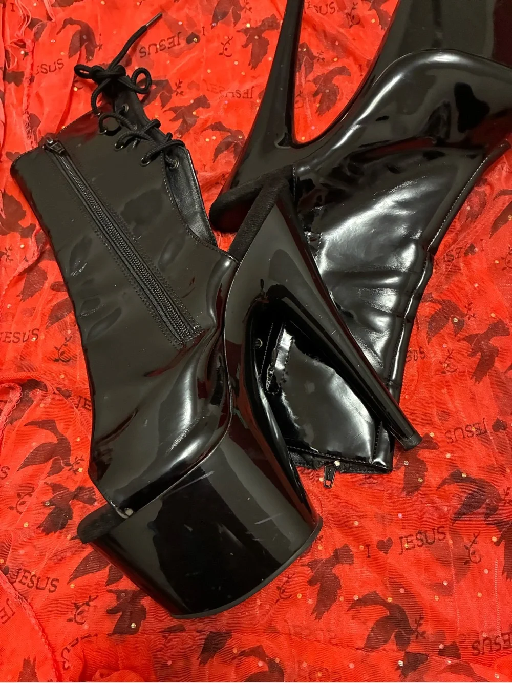 Adore Black Patent Platform Stiletto Ankle Boots